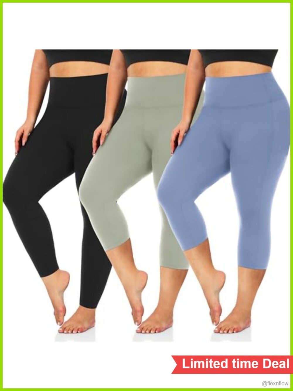 Plus Size Capri Leggings High Waist Tummy Control 3 Pack Yoga Pants